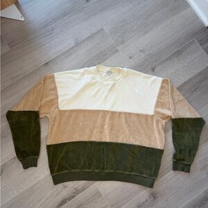 DONNI. Tri Terry Sweater Colorblock Cream Latte Basil Sz M